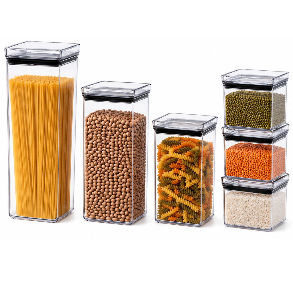 Kit 6 Potes Herméticos Empilháveis Porta Mantimentos