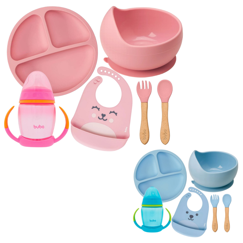 Kit Introdução Alimentar em Silicone com Ventosa e Babador Pega-Migalhas