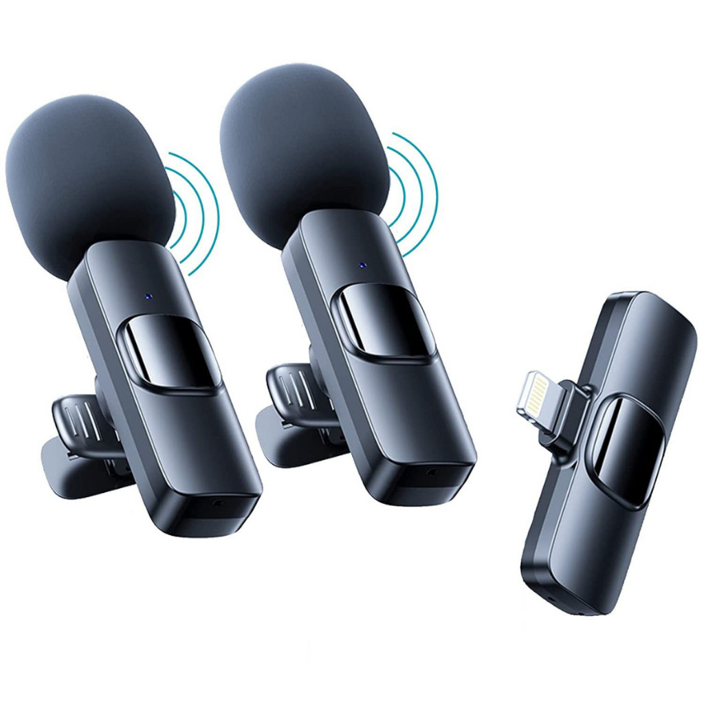 Microfone de Lapela Sem Fio Duplo Plug & Play Tipo-C / iPhone